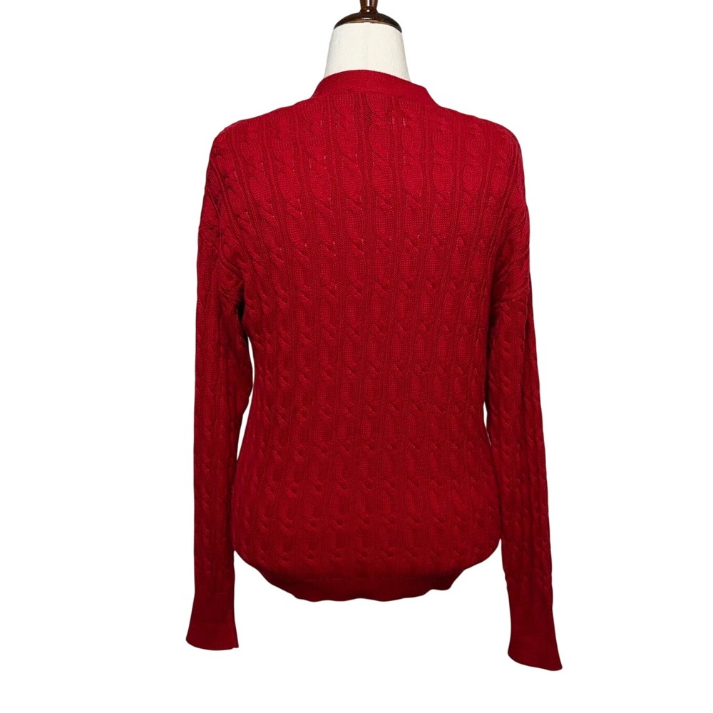 Ralph Lauren Cardigan Women Medium Oversized Fits XL Red Cable Knit Sweater - Picture 3 of 10